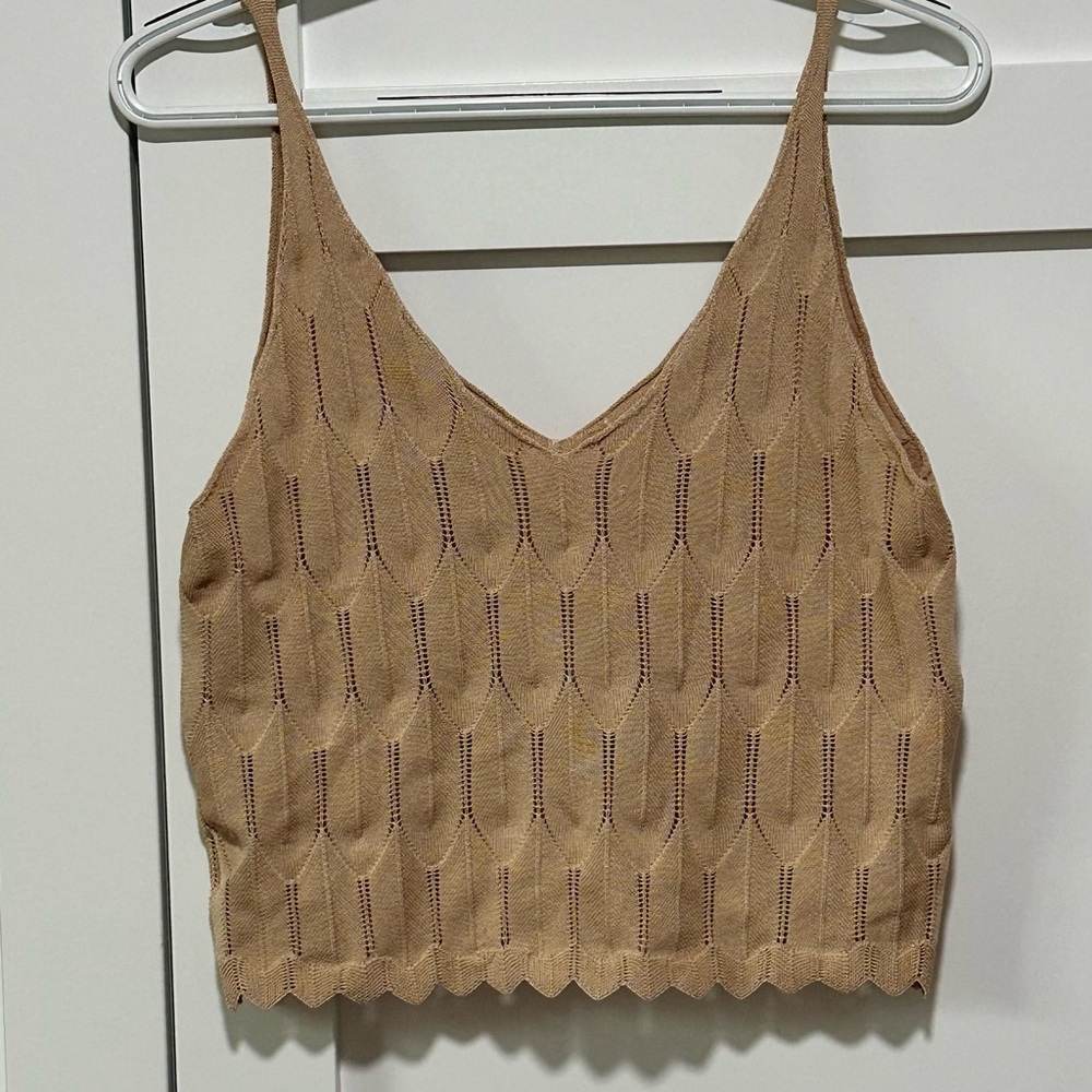 SHEIN Tan Knit Crochet-Style Crop Tank Top Size M